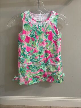 Lilly Pulitzer Pink Green Floral Dress with White Trim